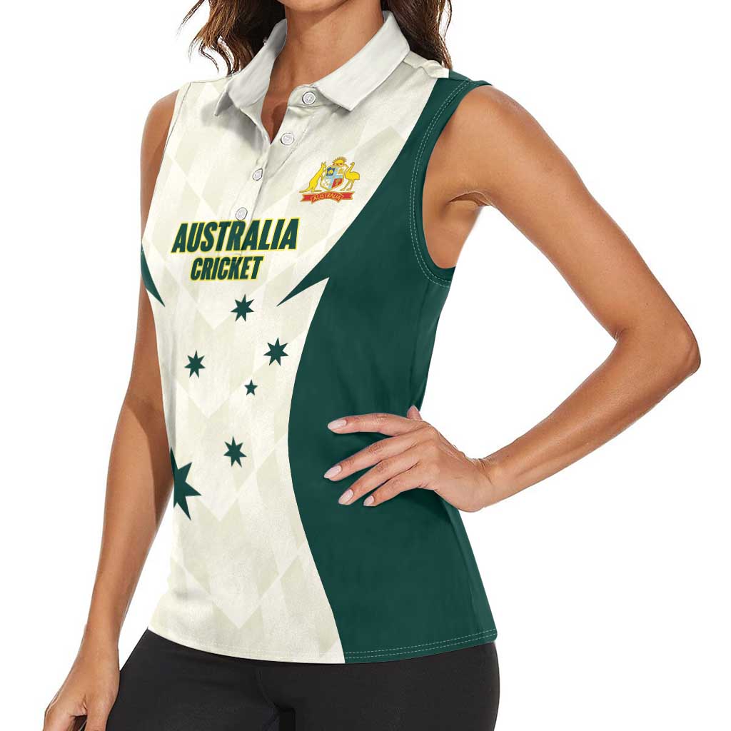 Australia Cricket Custom Women Sleeveless Polo Shirt Go Aussie Test Dynamic White - Aussie Hoodie