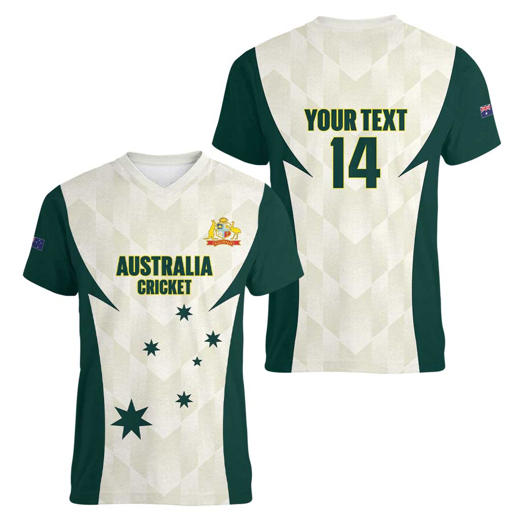Australia Cricket Custom Women V-Neck T-Shirt Go Aussie Test Dynamic White - Aussie Hoodie