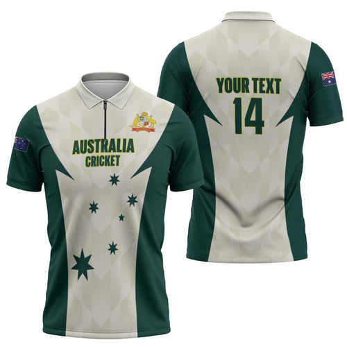 Australia Cricket Custom Zipper Polo Shirt Go Aussie Test Dynamic White - Aussie Hoodie