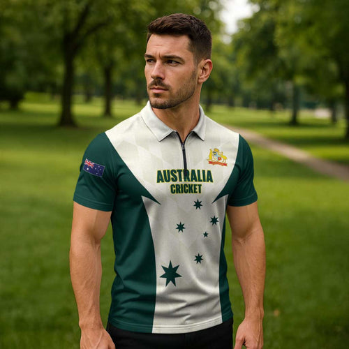 Australia Cricket Custom Zipper Polo Shirt Go Aussie Test Dynamic White - Aussie Hoodie