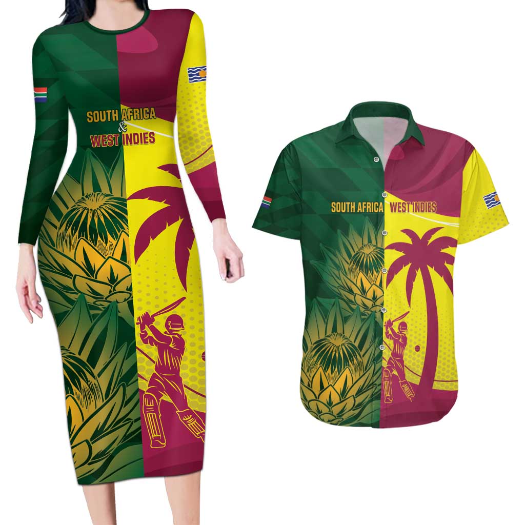 South Africa West Indies Cricket Custom Couples Matching Long Sleeve Bodycon Dress and Hawaiian Shirt Proteas Windies Together - Aussie Hoodie