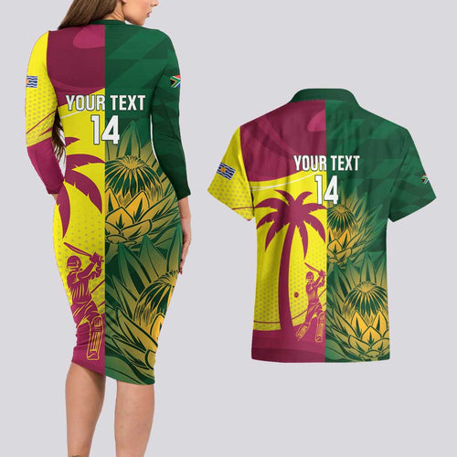 South Africa West Indies Cricket Custom Couples Matching Long Sleeve Bodycon Dress and Hawaiian Shirt Proteas Windies Together - Aussie Hoodie