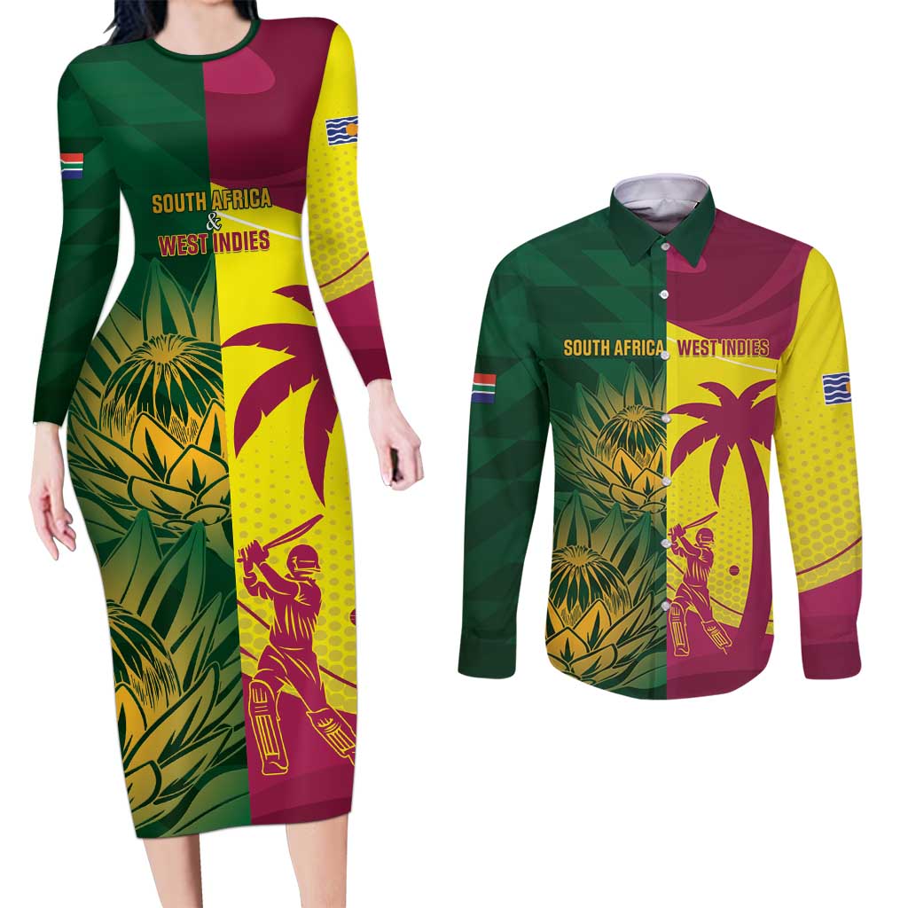 South Africa West Indies Cricket Custom Couples Matching Long Sleeve Bodycon Dress and Long Sleeve Button Shirt Proteas Windies Together - Aussie Hoodie