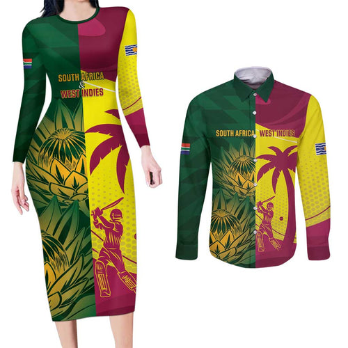 South Africa West Indies Cricket Custom Couples Matching Long Sleeve Bodycon Dress and Long Sleeve Button Shirt Proteas Windies Together - Aussie Hoodie