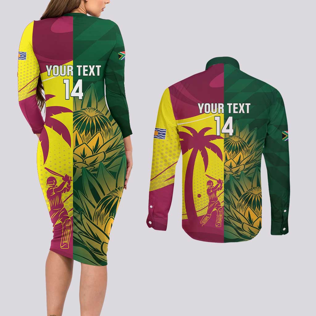 South Africa West Indies Cricket Custom Couples Matching Long Sleeve Bodycon Dress and Long Sleeve Button Shirt Proteas Windies Together - Aussie Hoodie