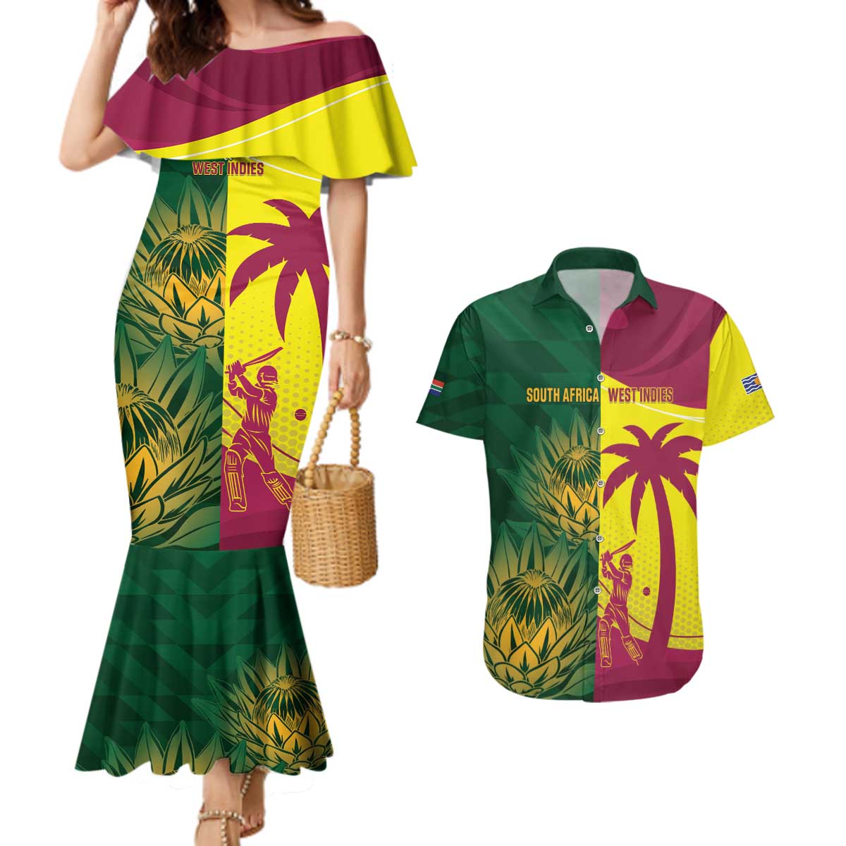 South Africa West Indies Cricket Custom Couples Matching Mermaid Dress and Hawaiian Shirt Proteas Windies Together - Aussie Hoodie
