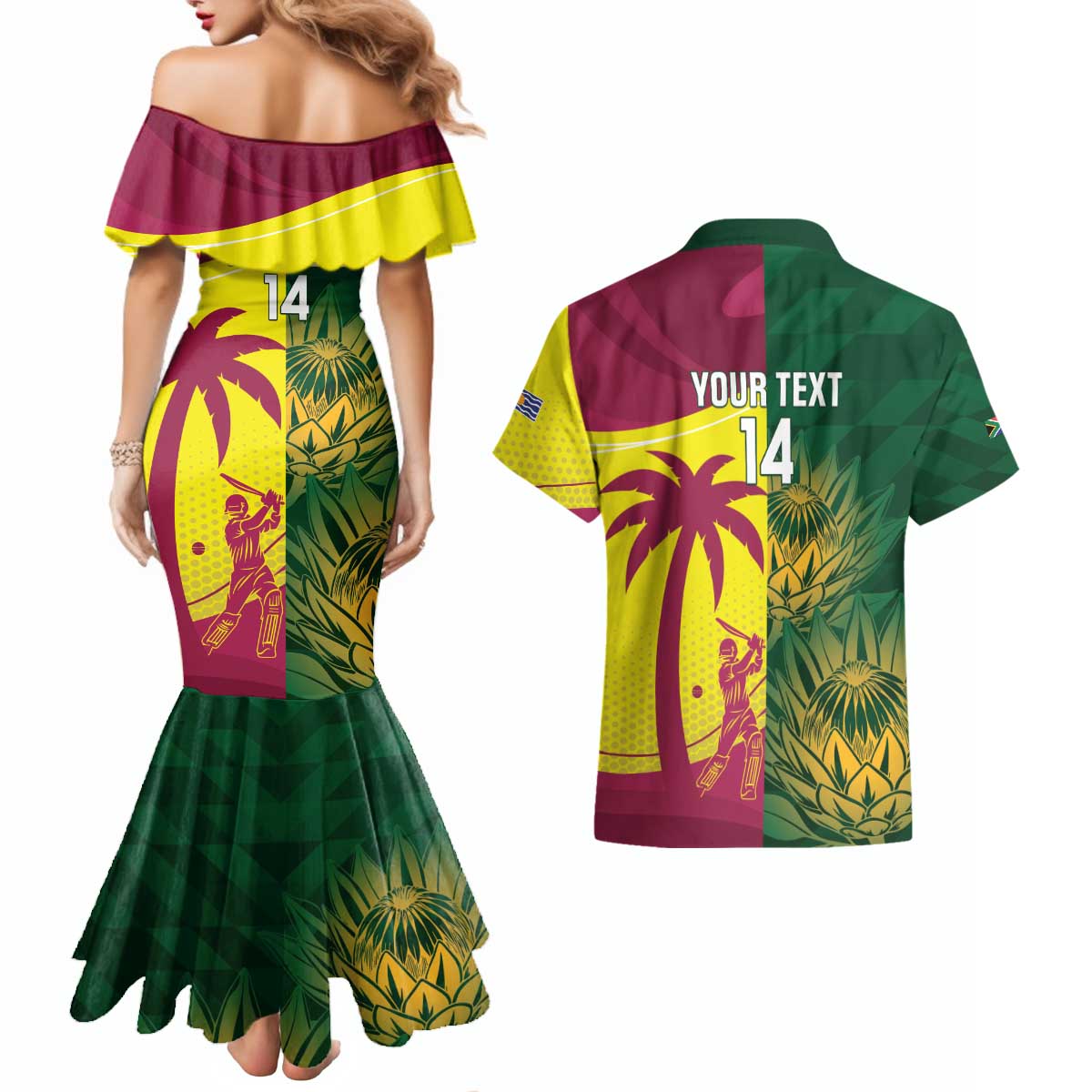 South Africa West Indies Cricket Custom Couples Matching Mermaid Dress and Hawaiian Shirt Proteas Windies Together - Aussie Hoodie