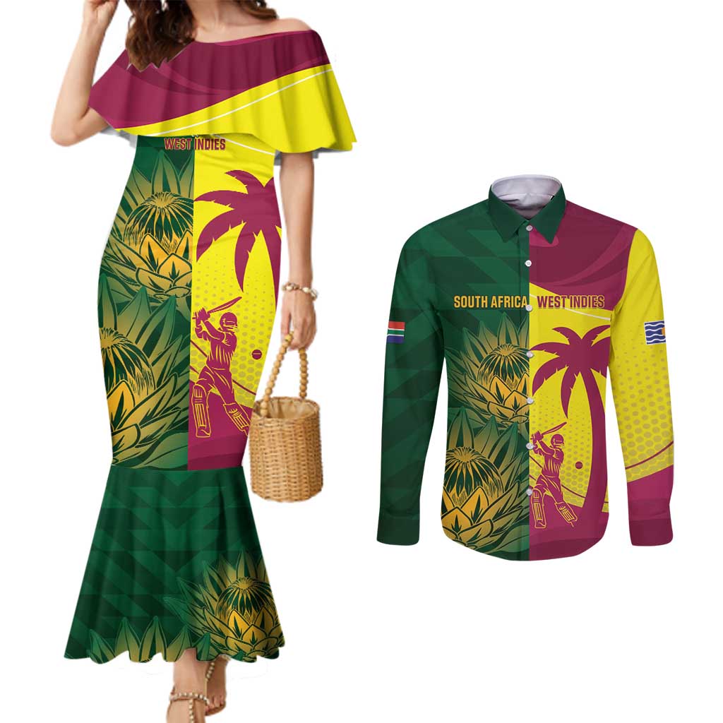South Africa West Indies Cricket Custom Couples Matching Mermaid Dress and Long Sleeve Button Shirt Proteas Windies Together - Aussie Hoodie