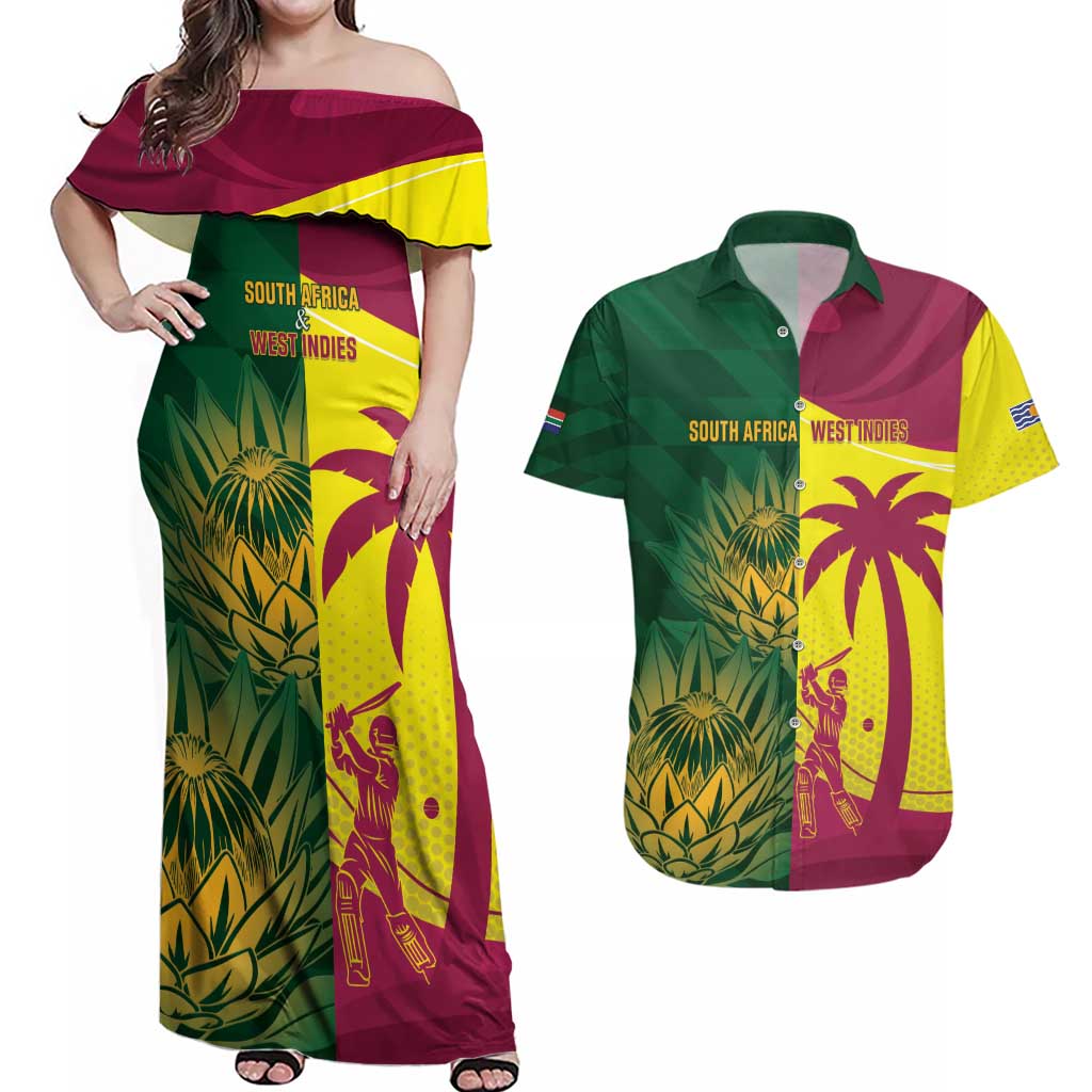 South Africa West Indies Cricket Custom Couples Matching Off Shoulder Maxi Dress and Hawaiian Shirt Proteas Windies Together - Aussie Hoodie