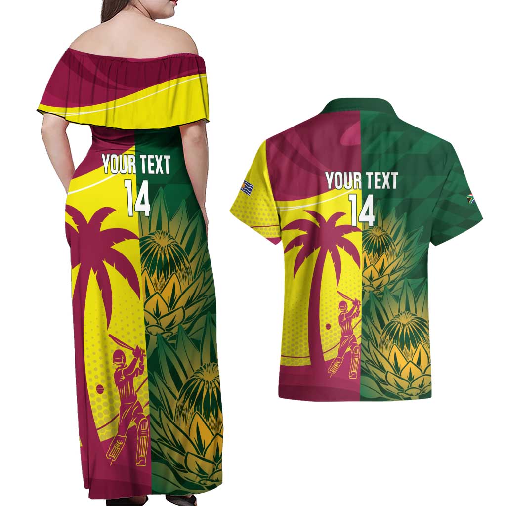 South Africa West Indies Cricket Custom Couples Matching Off Shoulder Maxi Dress and Hawaiian Shirt Proteas Windies Together - Aussie Hoodie