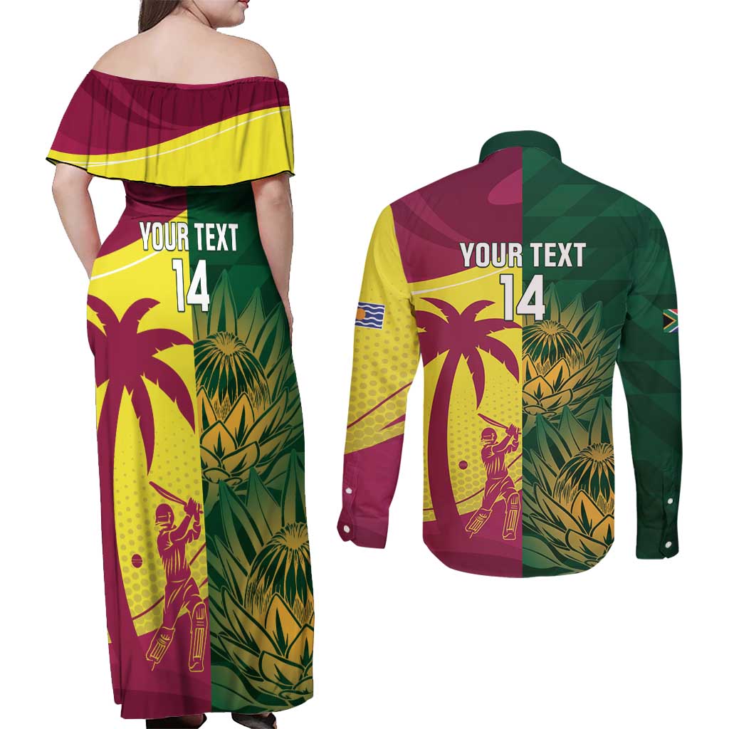 South Africa West Indies Cricket Custom Couples Matching Off Shoulder Maxi Dress and Long Sleeve Button Shirt Proteas Windies Together - Aussie Hoodie