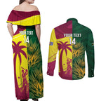 South Africa West Indies Cricket Custom Couples Matching Off Shoulder Maxi Dress and Long Sleeve Button Shirt Proteas Windies Together - Aussie Hoodie