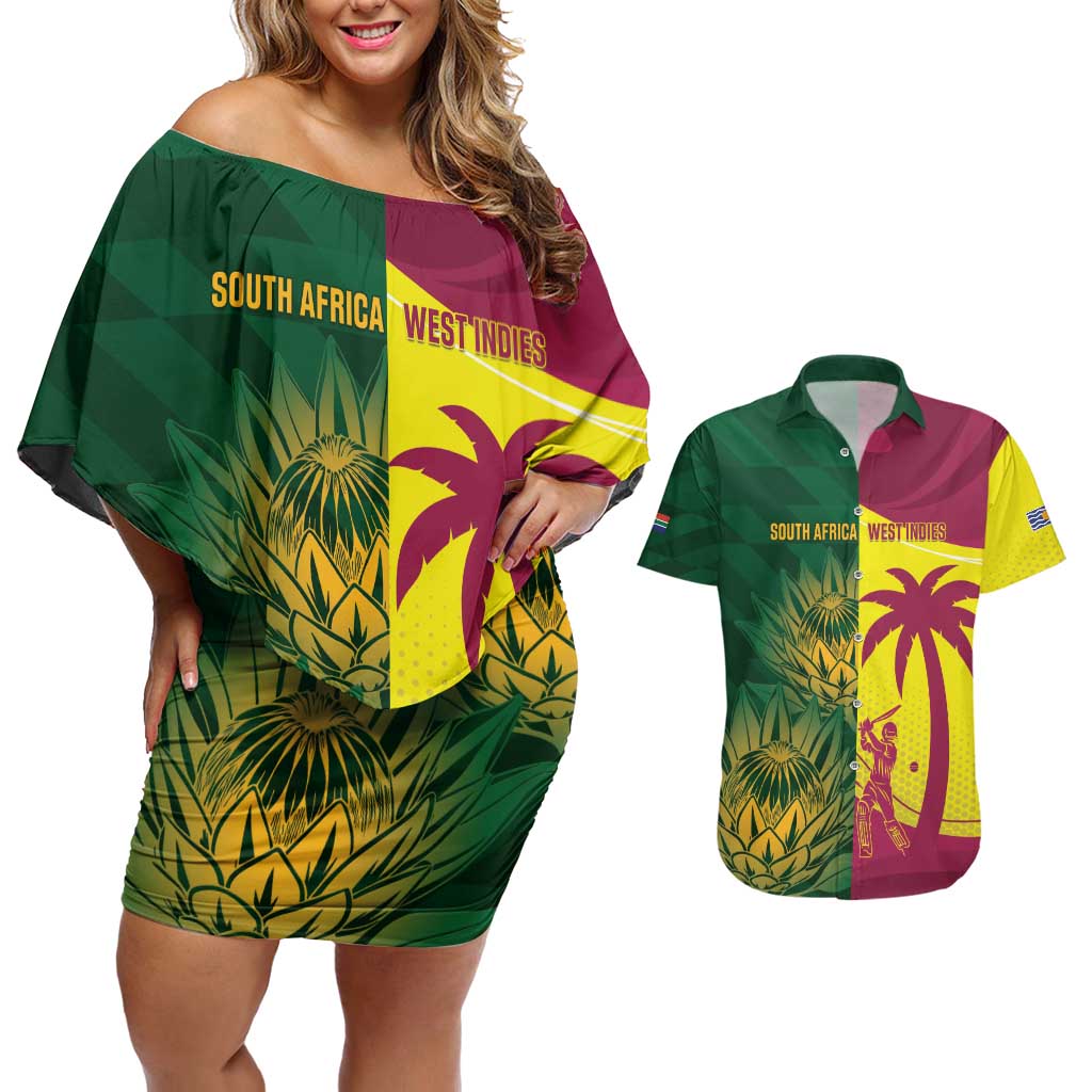 South Africa West Indies Cricket Custom Couples Matching Off Shoulder Short Dress and Hawaiian Shirt Proteas Windies Together - Aussie Hoodie
