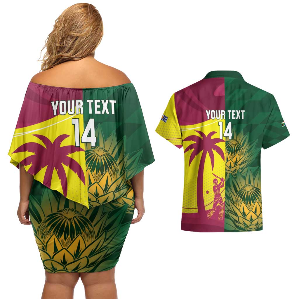 South Africa West Indies Cricket Custom Couples Matching Off Shoulder Short Dress and Hawaiian Shirt Proteas Windies Together - Aussie Hoodie