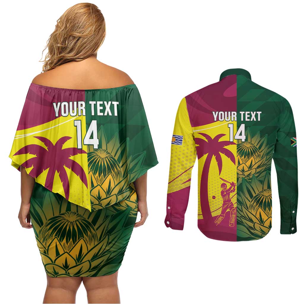 South Africa West Indies Cricket Custom Couples Matching Off Shoulder Short Dress and Long Sleeve Button Shirt Proteas Windies Together - Aussie Hoodie