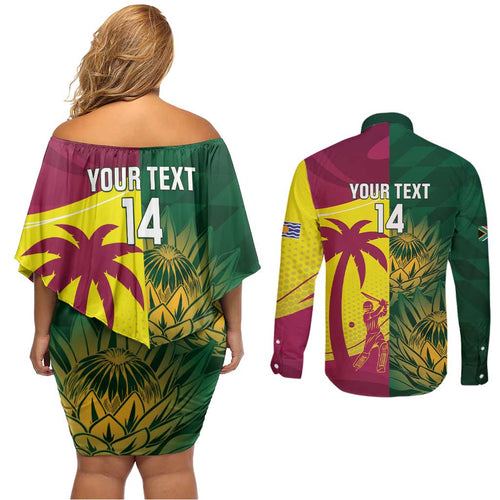 South Africa West Indies Cricket Custom Couples Matching Off Shoulder Short Dress and Long Sleeve Button Shirt Proteas Windies Together - Aussie Hoodie