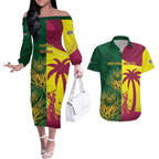 South Africa West Indies Cricket Custom Couples Matching Off The Shoulder Long Sleeve Dress and Hawaiian Shirt Proteas Windies Together - Aussie Hoodie