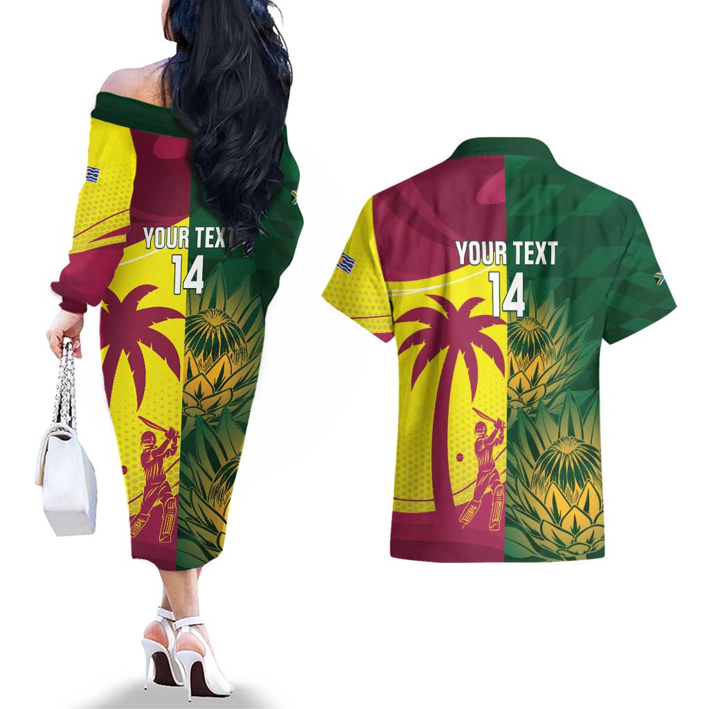 South Africa West Indies Cricket Custom Couples Matching Off The Shoulder Long Sleeve Dress and Hawaiian Shirt Proteas Windies Together - Aussie Hoodie