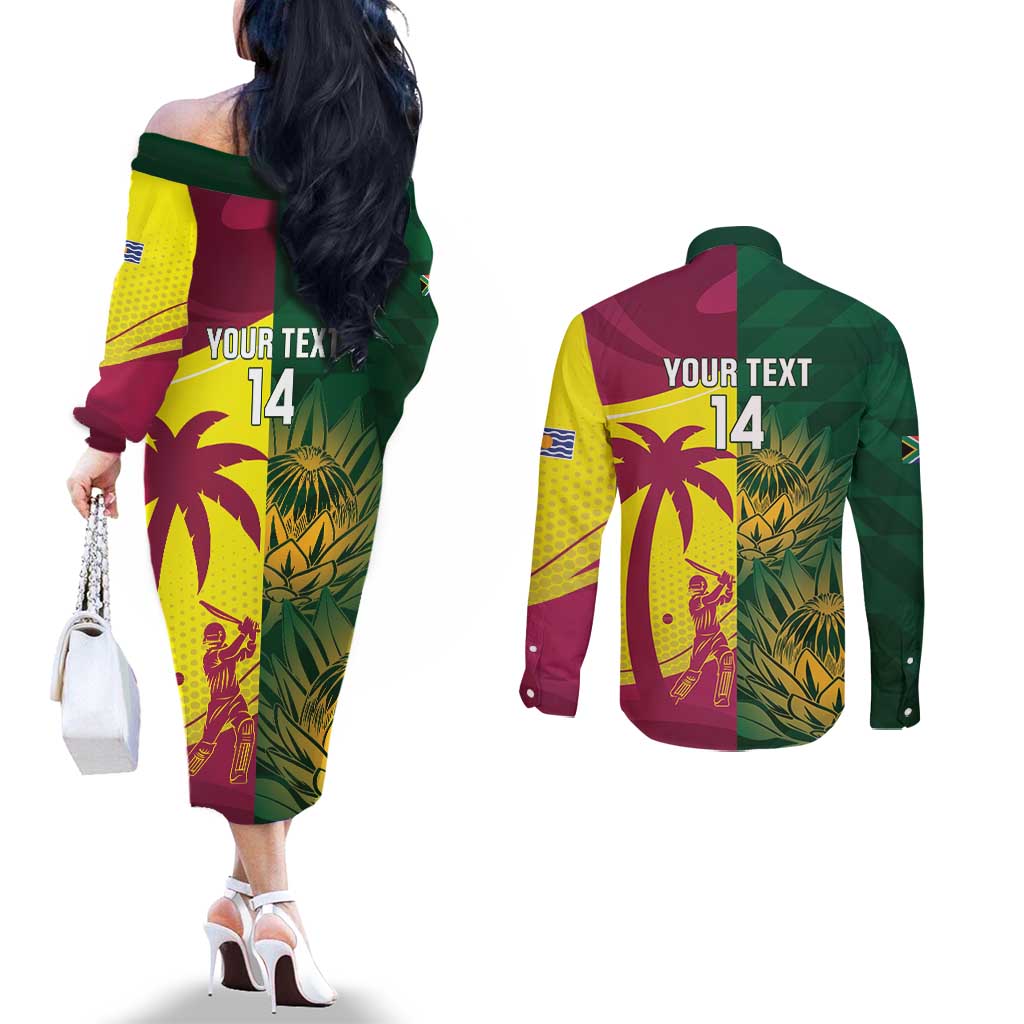 South Africa West Indies Cricket Custom Couples Matching Off The Shoulder Long Sleeve Dress and Long Sleeve Button Shirt Proteas Windies Together - Aussie Hoodie
