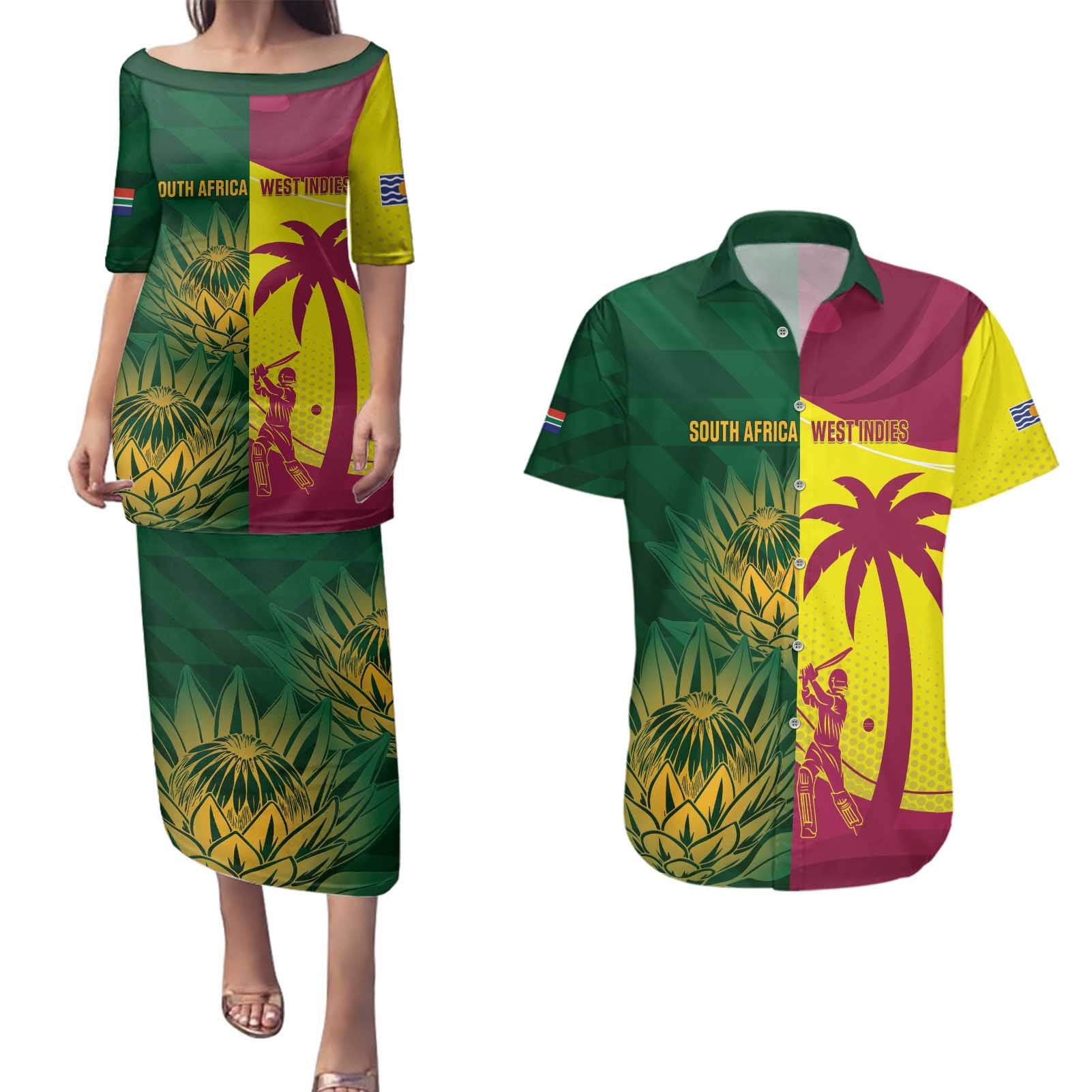 South Africa West Indies Cricket Custom Couples Matching Puletasi and Hawaiian Shirt Proteas Windies Together - Aussie Hoodie