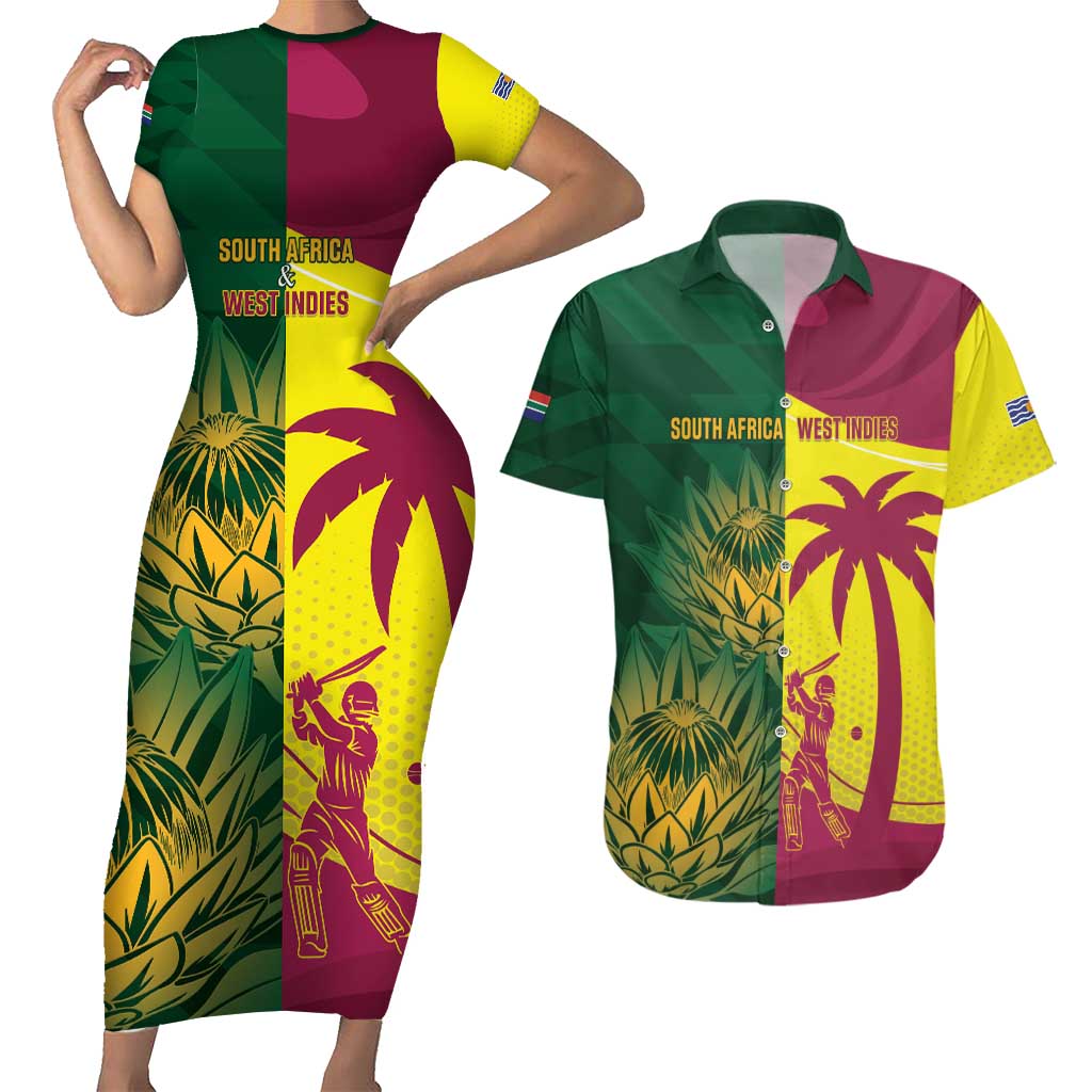 South Africa West Indies Cricket Custom Couples Matching Short Sleeve Bodycon Dress and Hawaiian Shirt Proteas Windies Together - Aussie Hoodie