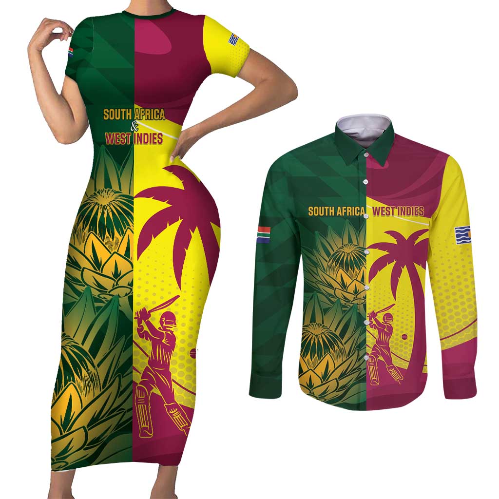 South Africa West Indies Cricket Custom Couples Matching Short Sleeve Bodycon Dress and Long Sleeve Button Shirt Proteas Windies Together - Aussie Hoodie