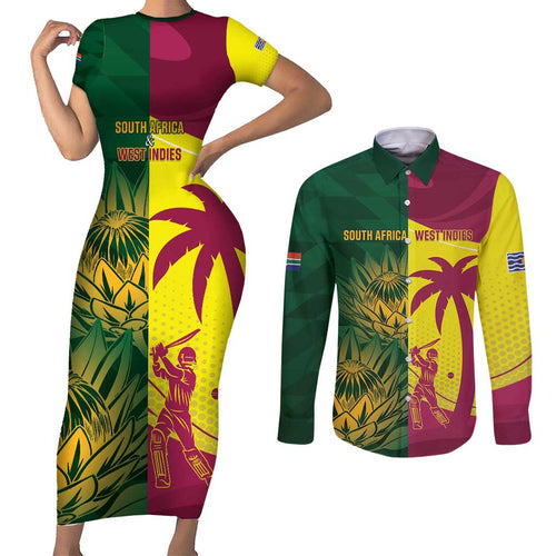 South Africa West Indies Cricket Custom Couples Matching Short Sleeve Bodycon Dress and Long Sleeve Button Shirt Proteas Windies Together - Aussie Hoodie