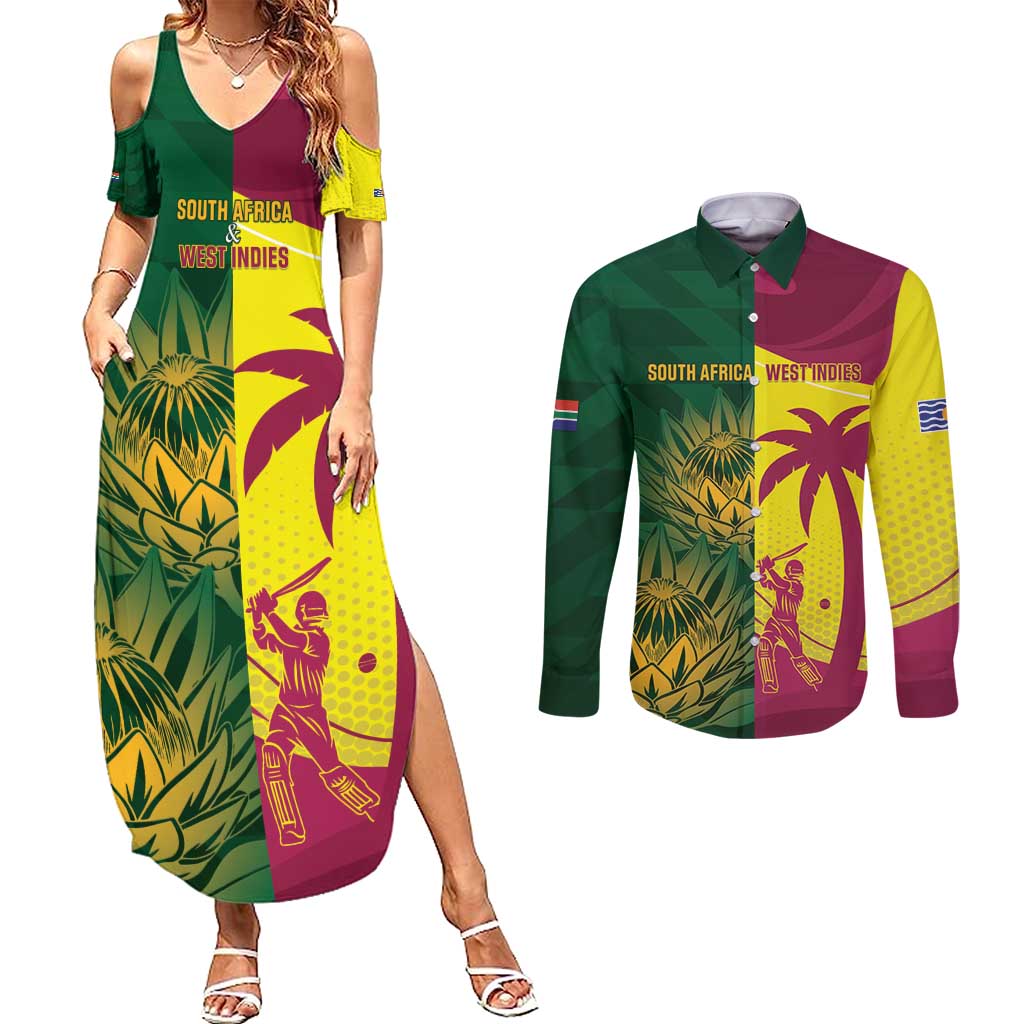 South Africa West Indies Cricket Custom Couples Matching Summer Maxi Dress and Long Sleeve Button Shirt Proteas Windies Together - Aussie Hoodie