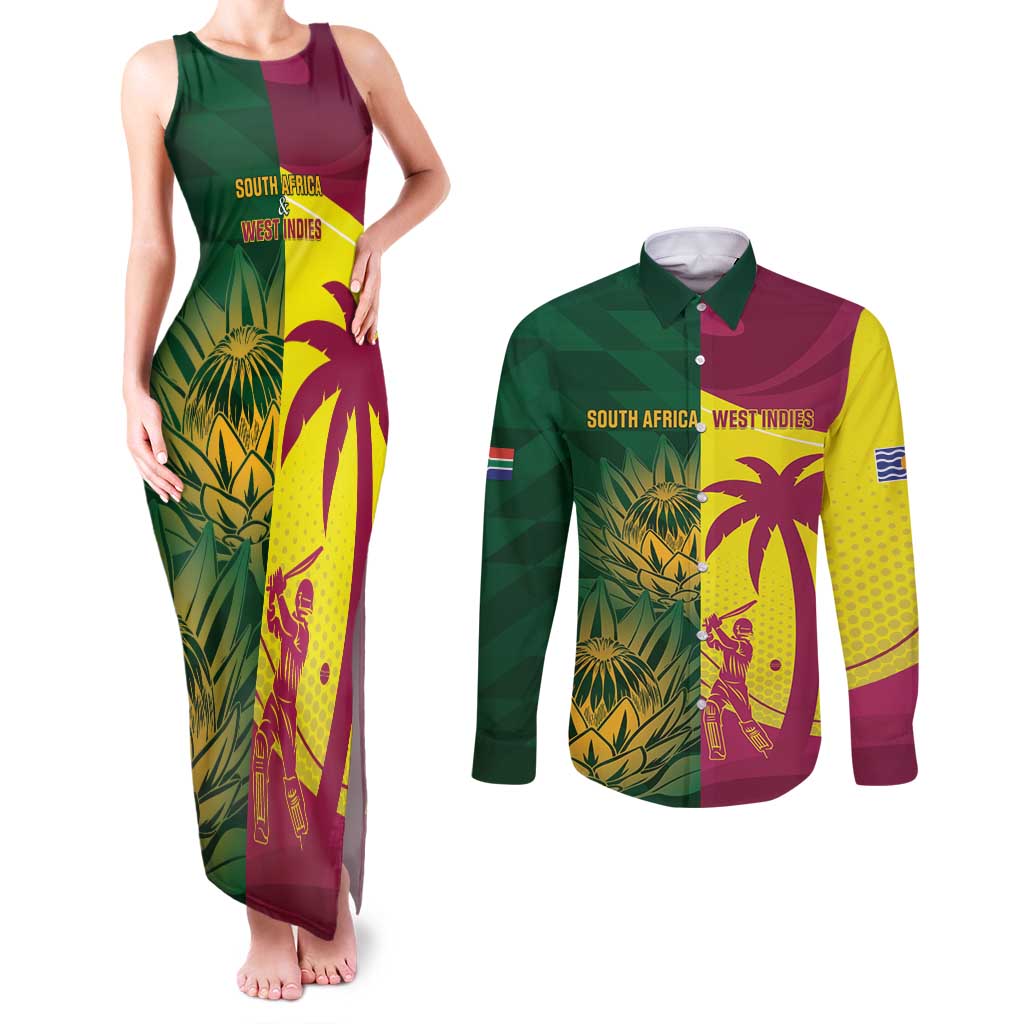 South Africa West Indies Cricket Custom Couples Matching Tank Maxi Dress and Long Sleeve Button Shirt Proteas Windies Together - Aussie Hoodie