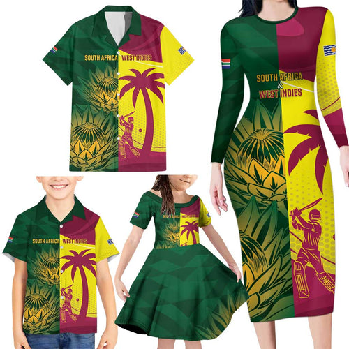 South Africa West Indies Cricket Custom Family Matching Long Sleeve Bodycon Dress and Hawaiian Shirt Proteas Windies Together - Aussie Hoodie