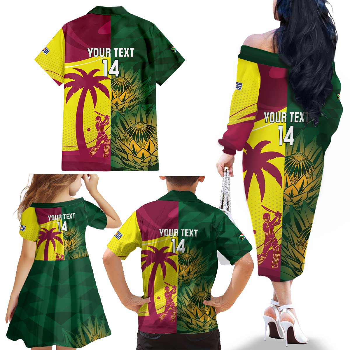 South Africa West Indies Cricket Custom Family Matching Off The Shoulder Long Sleeve Dress and Hawaiian Shirt Proteas Windies Together - Aussie Hoodie
