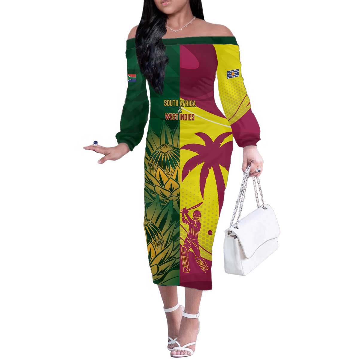 South Africa West Indies Cricket Custom Family Matching Off The Shoulder Long Sleeve Dress and Hawaiian Shirt Proteas Windies Together - Aussie Hoodie