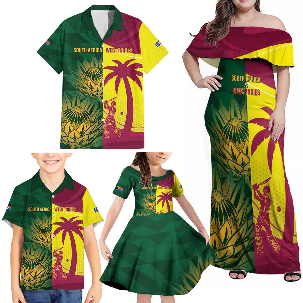 South Africa West Indies Cricket Custom Family Matching Off Shoulder Maxi Dress and Hawaiian Shirt Proteas Windies Together - Aussie Hoodie