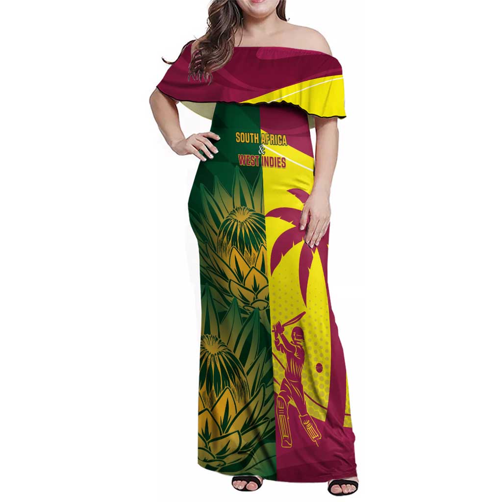 South Africa West Indies Cricket Custom Family Matching Off Shoulder Maxi Dress and Hawaiian Shirt Proteas Windies Together - Aussie Hoodie