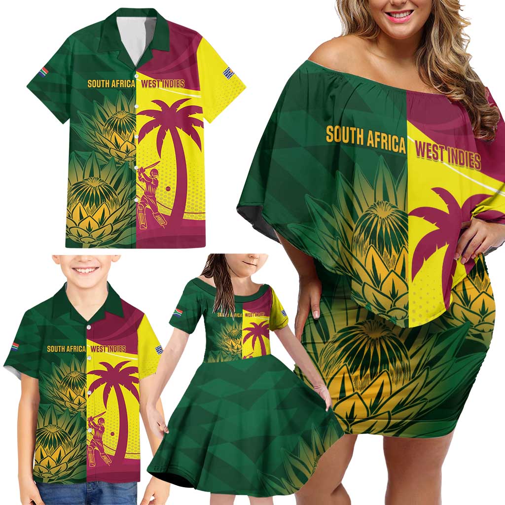 South Africa West Indies Cricket Custom Family Matching Off Shoulder Short Dress and Hawaiian Shirt Proteas Windies Together - Aussie Hoodie