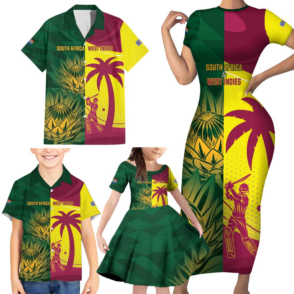 South Africa West Indies Cricket Custom Family Matching Short Sleeve Bodycon Dress and Hawaiian Shirt Proteas Windies Together - Aussie Hoodie