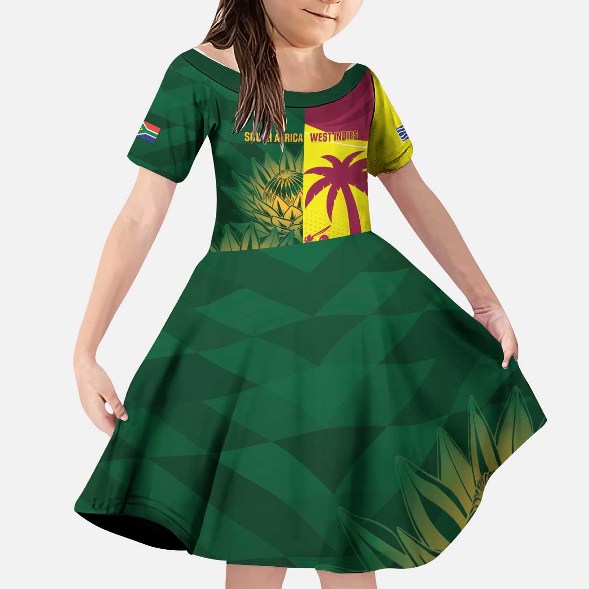 South Africa West Indies Cricket Custom Kid Short Sleeve Dress Proteas Windies Together - Aussie Hoodie