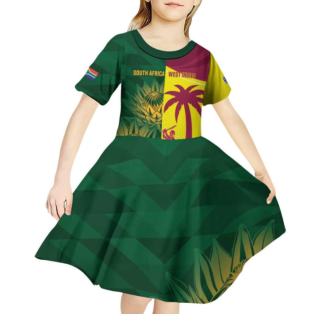 South Africa West Indies Cricket Custom Kid Short Sleeve Dress Proteas Windies Together - Aussie Hoodie