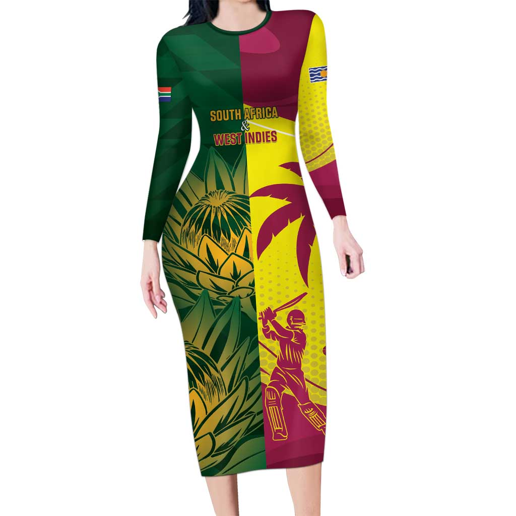 South Africa West Indies Cricket Custom Long Sleeve Bodycon Dress Proteas Windies Together - Aussie Hoodie