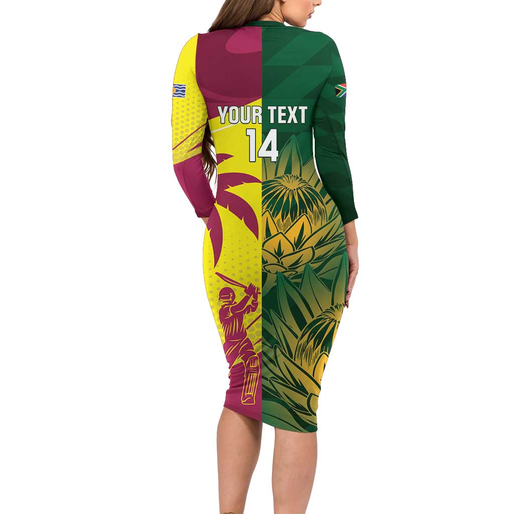 South Africa West Indies Cricket Custom Long Sleeve Bodycon Dress Proteas Windies Together - Aussie Hoodie