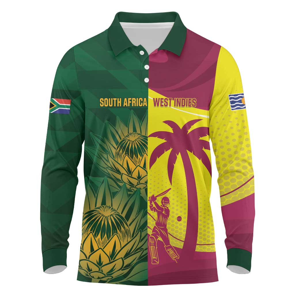 South Africa West Indies Cricket Custom Long Sleeve Polo Shirt Proteas Windies Together - Aussie Hoodie