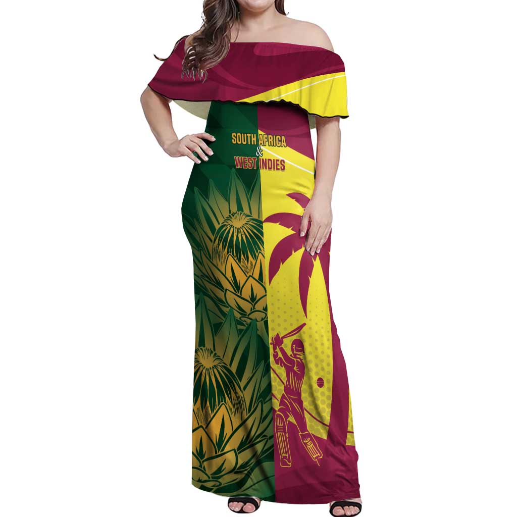 South Africa West Indies Cricket Custom Off Shoulder Maxi Dress Proteas Windies Together - Aussie Hoodie