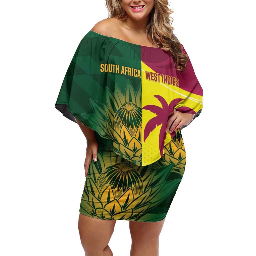 South Africa West Indies Cricket Custom Off Shoulder Short Dress Proteas Windies Together - Aussie Hoodie