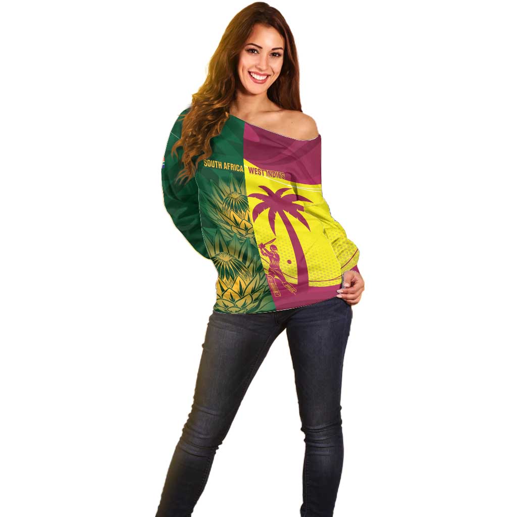 South Africa West Indies Cricket Custom Off Shoulder Sweater Proteas Windies Together - Aussie Hoodie
