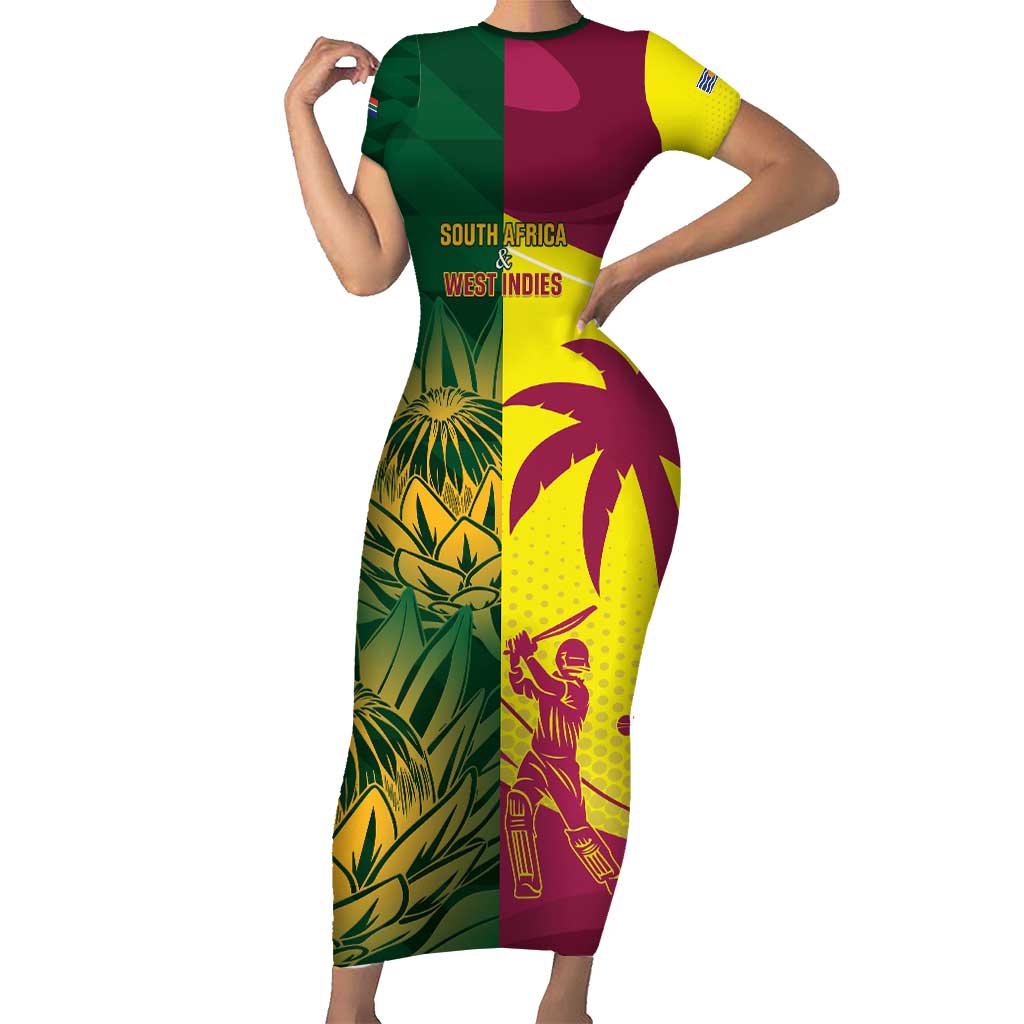 South Africa West Indies Cricket Custom Short Sleeve Bodycon Dress Proteas Windies Together - Aussie Hoodie