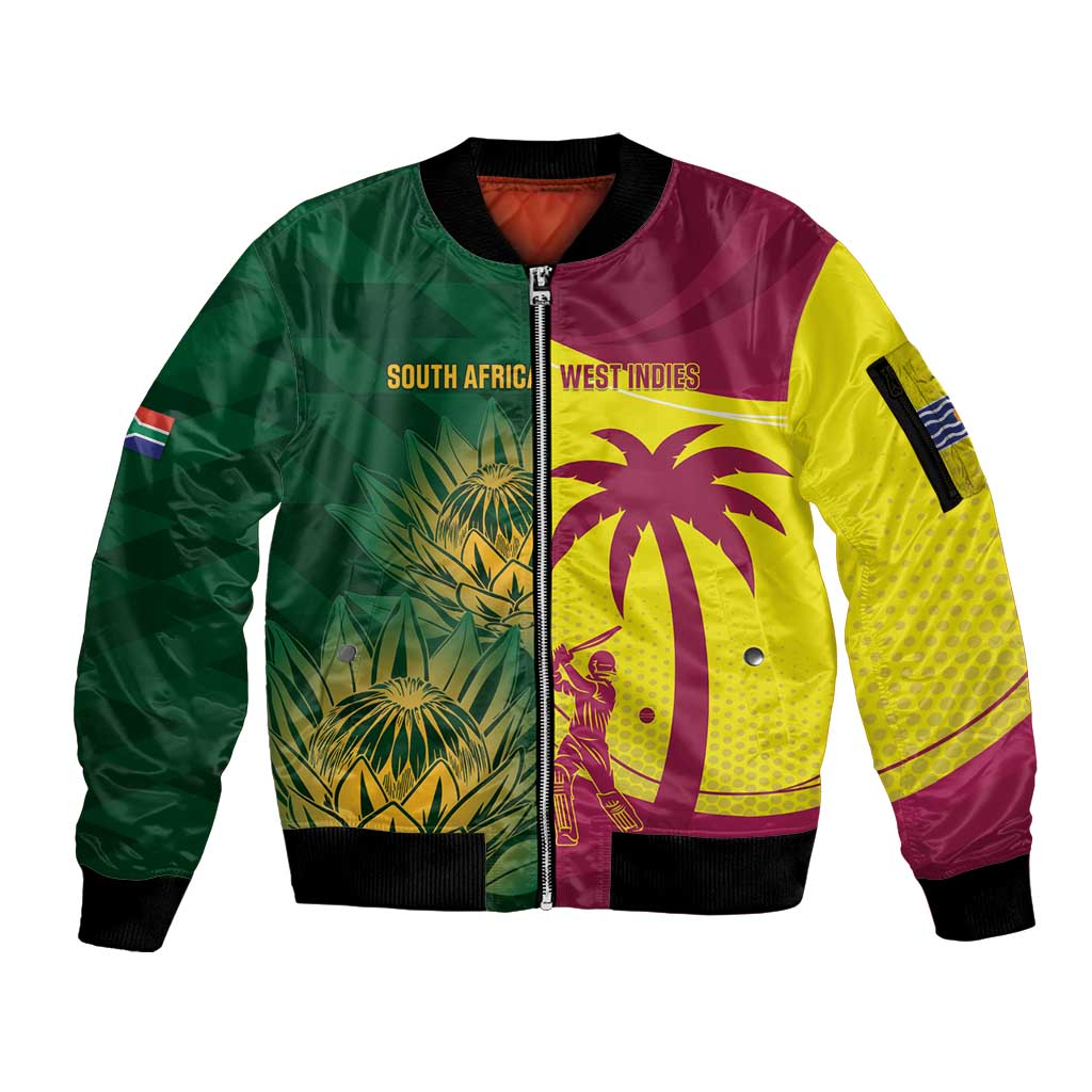 South Africa West Indies Cricket Custom Sleeve Zip Bomber Jacket Proteas Windies Together - Aussie Hoodie