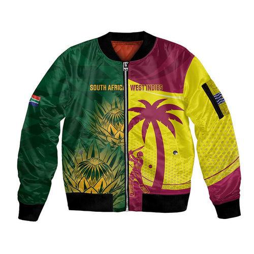 South Africa West Indies Cricket Custom Sleeve Zip Bomber Jacket Proteas Windies Together - Aussie Hoodie