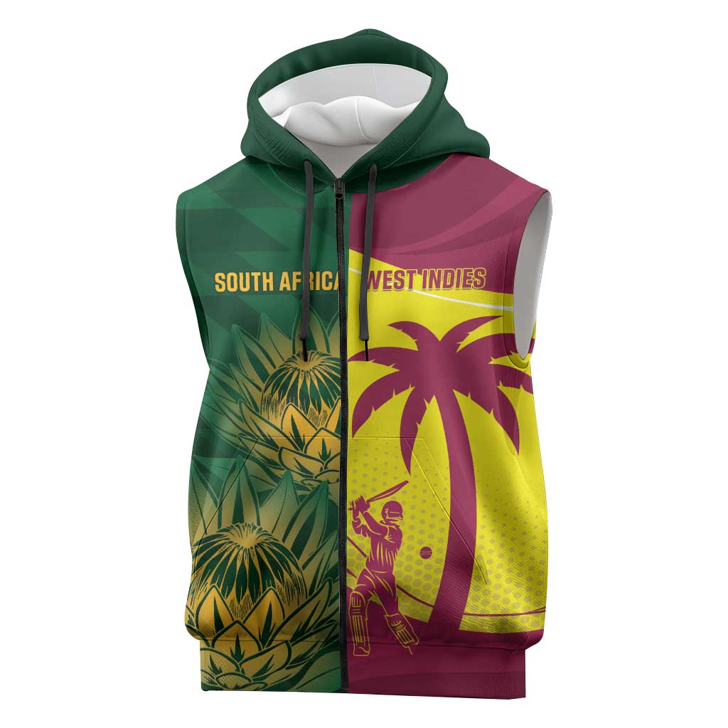 South Africa West Indies Cricket Custom Sleeveless Zip Hoodie Proteas Windies Together LT14