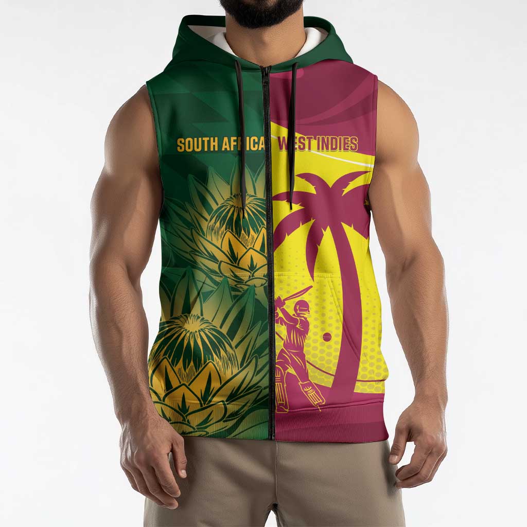 South Africa West Indies Cricket Custom Sleeveless Zip Hoodie Proteas Windies Together LT14