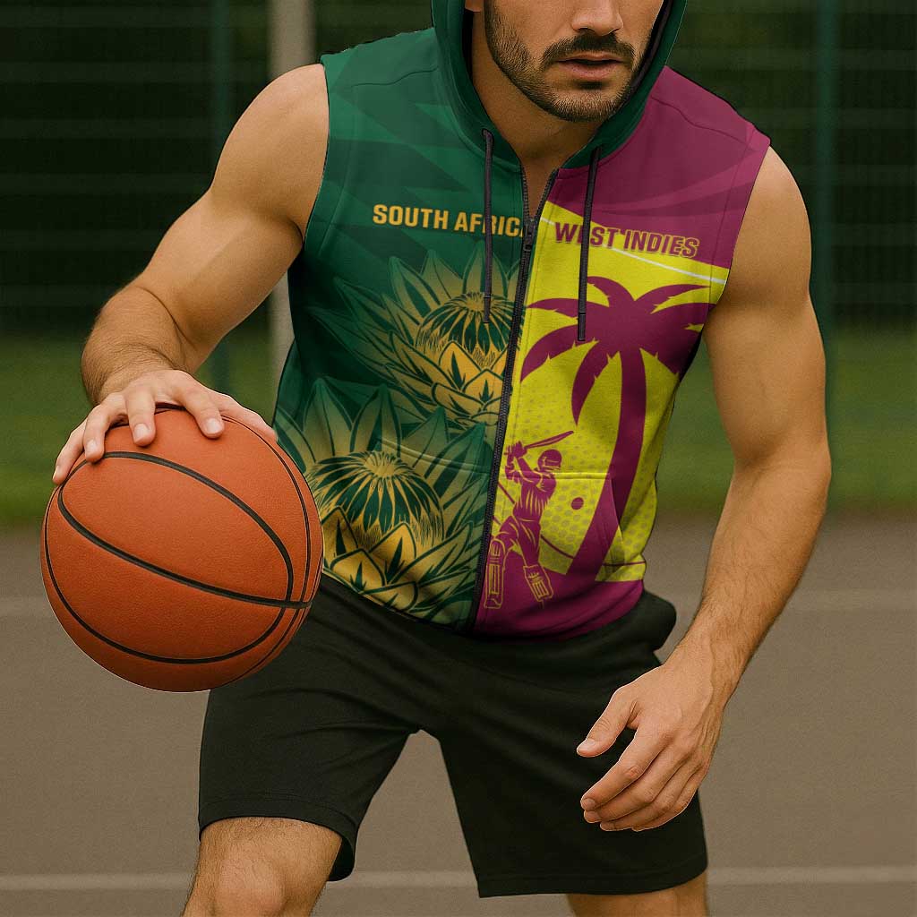 South Africa West Indies Cricket Custom Sleeveless Zip Hoodie Proteas Windies Together LT14